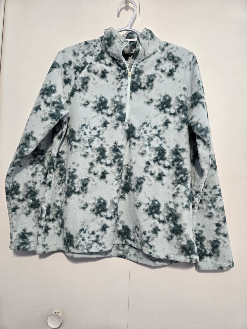 Eddie Bauer Fleece Quarter Zip Pullover Tie Dye Blue Gray Women's L